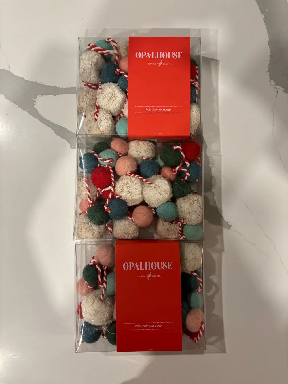 Opalhouse 3 Pc. Red, Green, Cream, Pink, Blue Pom-Pom Garland… Ea. Box 6Ft.